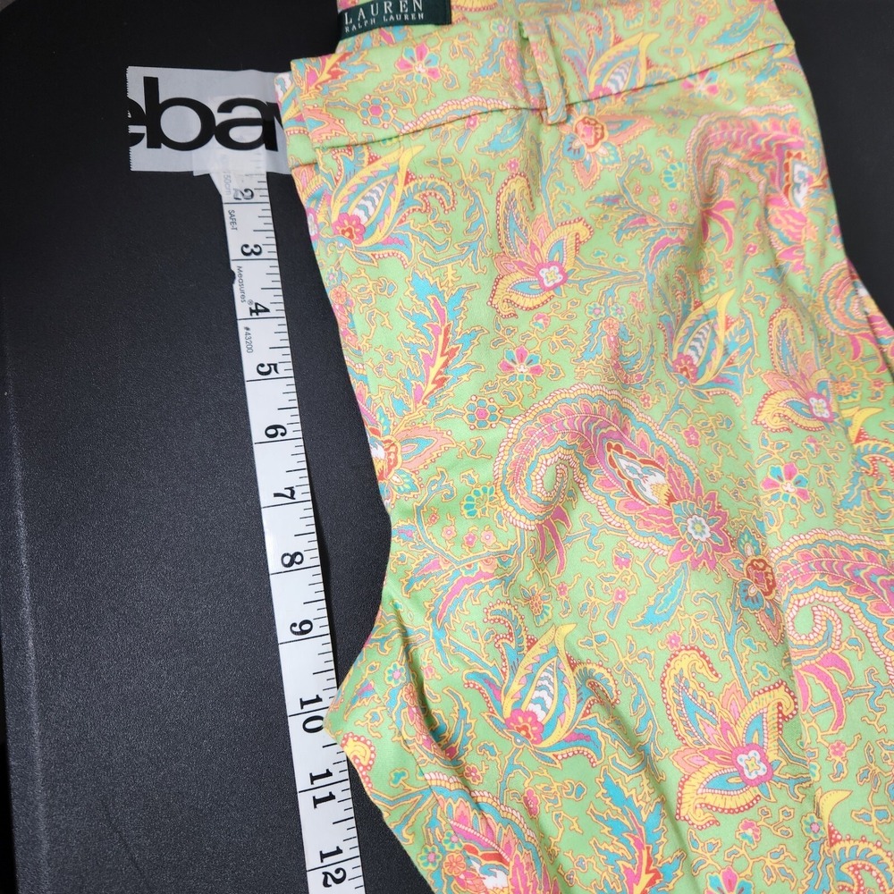 Lauren Ralph Lauren Women's Pink Green Paisley Floral Print Pants Size 8 Ankle - Picture 6 of 9